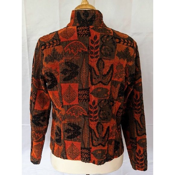 Womens Vintage CMC Tapestry 3 Button Blazer Size Large Fall Autumn Leaf Jacquard - Picture 5 of 11